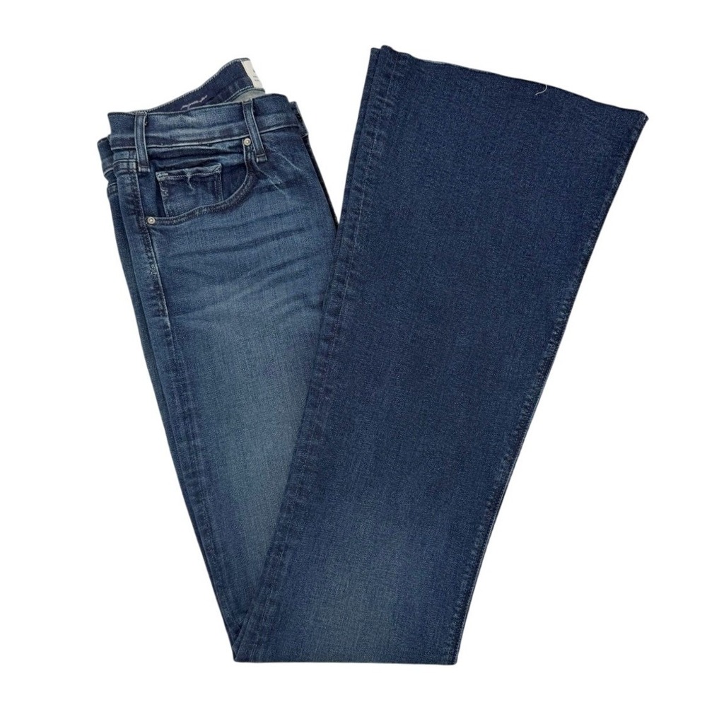 McGuire Womens 29 Majorelle Flare Jeans Dark Wash Raw Hem High Rise Boho Denim
